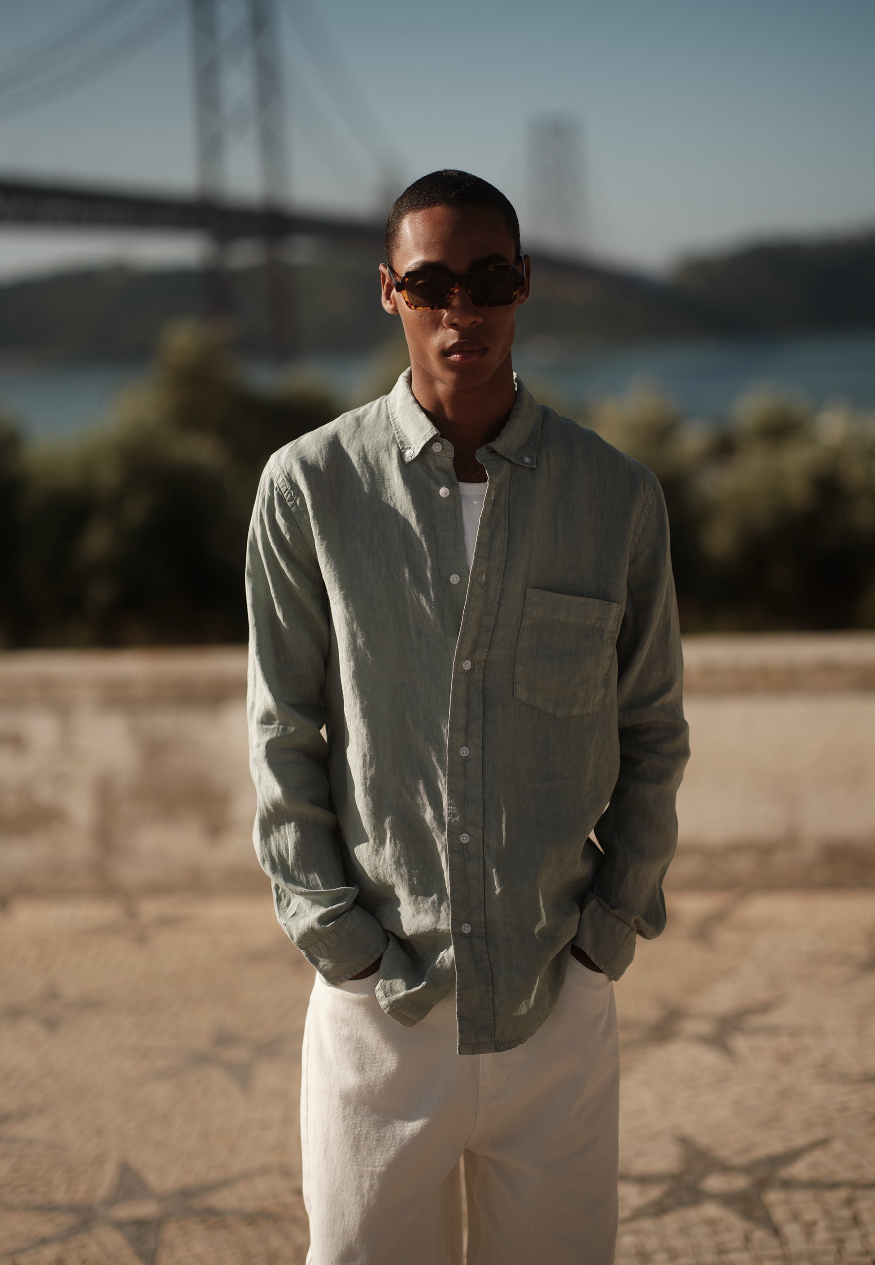 minimum male Colt langærmet reg hørskjorte 4115 Long Sleeved Shirt 4706 Gray Mist