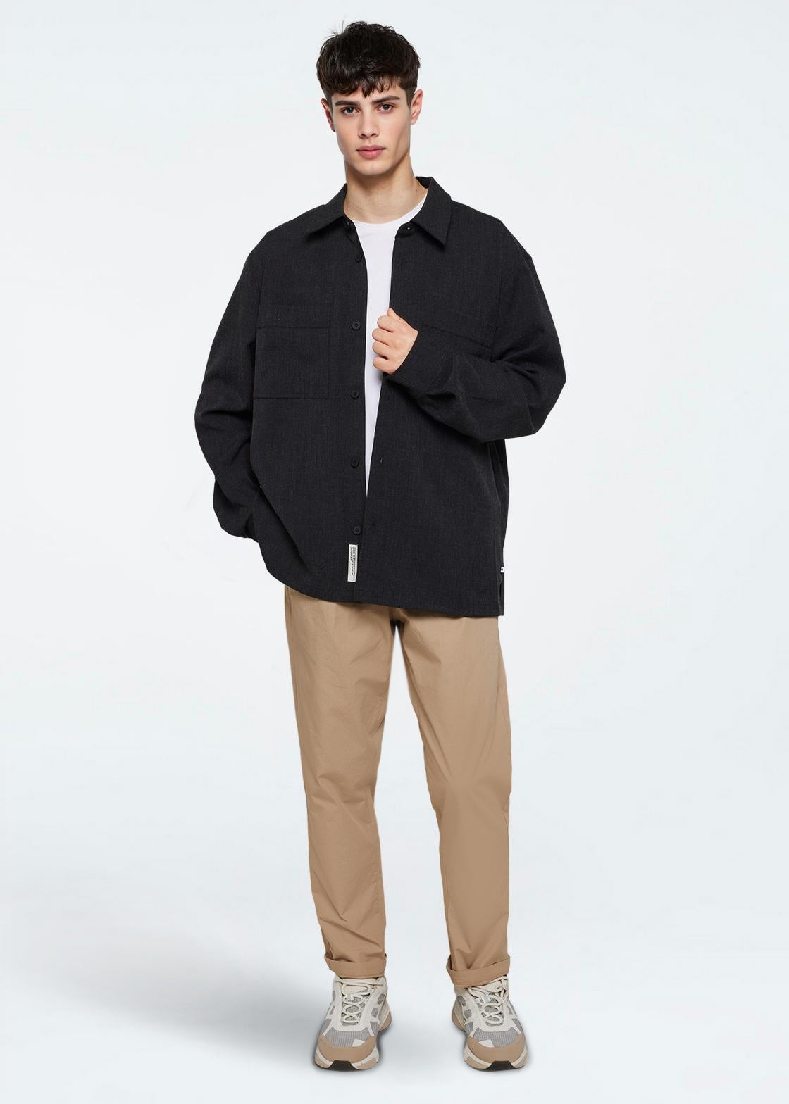 minimum male Garret shirt 3737 Long Sleeved Shirt 980M Dark Grey Melange