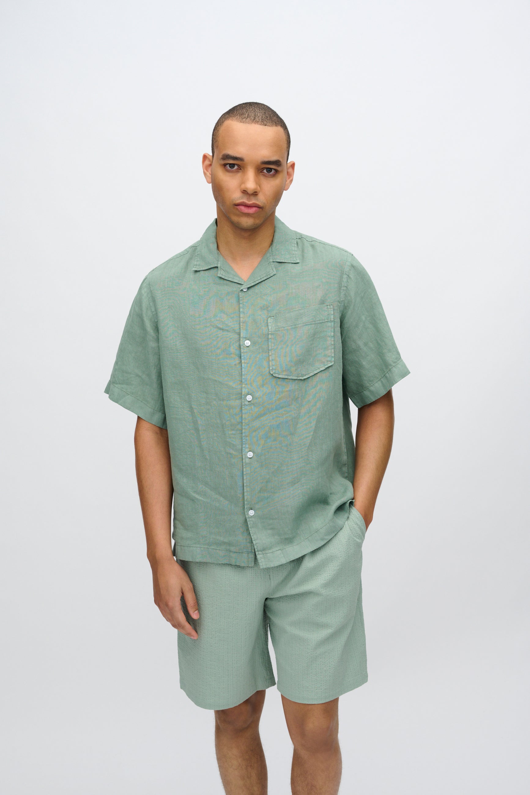 minimum male Hayden kortærmet hørskjorte 4115 Short Sleeved Shirt 5808 Iceberg Green