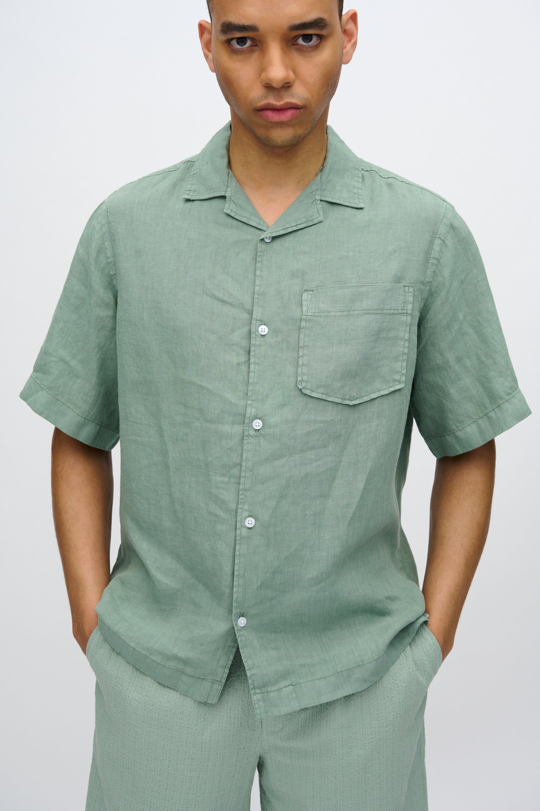 minimum male Hayden kortærmet hørskjorte 4115 Short Sleeved Shirt 5808 Iceberg Green