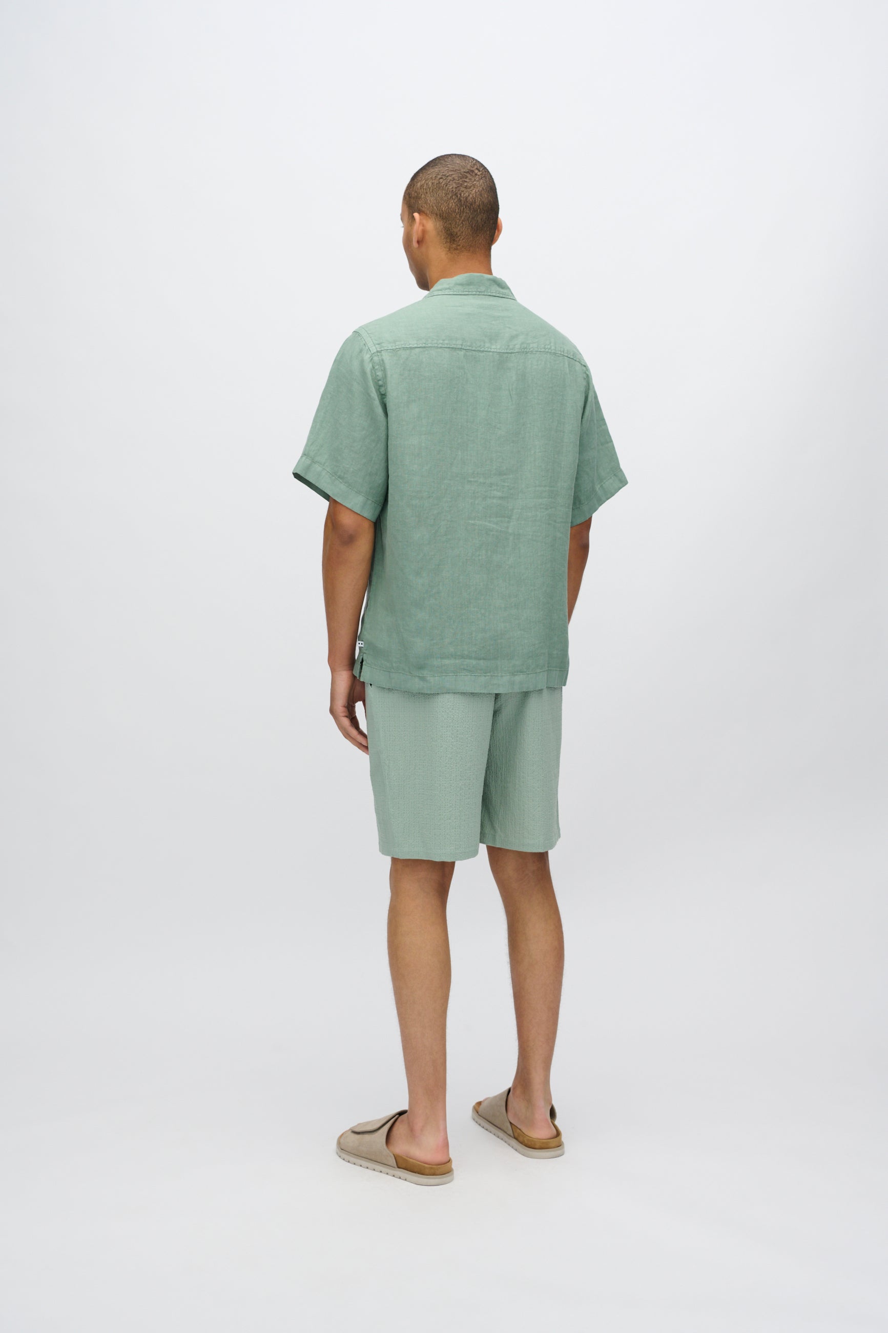 minimum male Hayden kortærmet hørskjorte 4115 Short Sleeved Shirt 5808 Iceberg Green