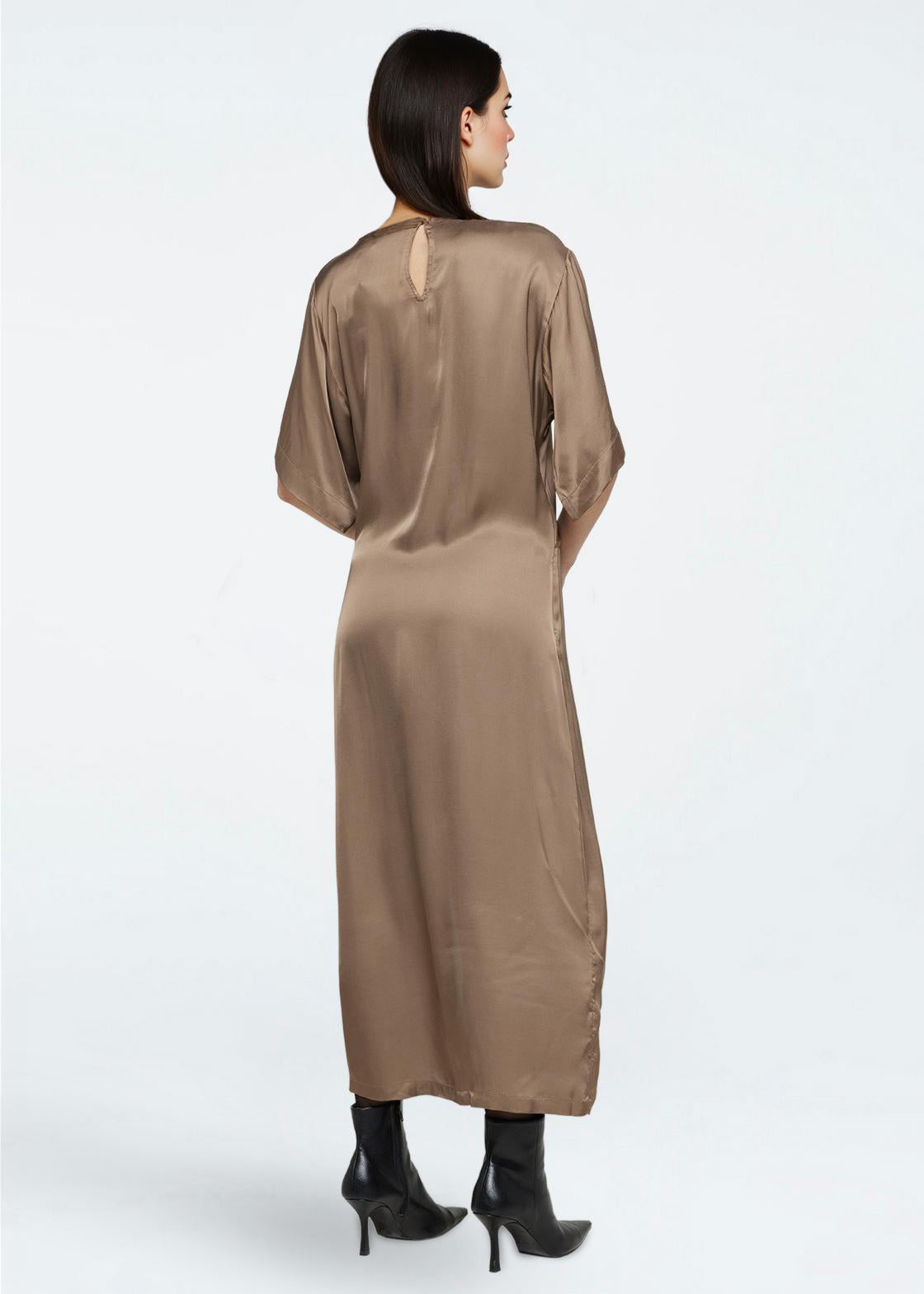 minimum female Josie satin midi-kjole 4165 Midi Dress 1815 Shitake