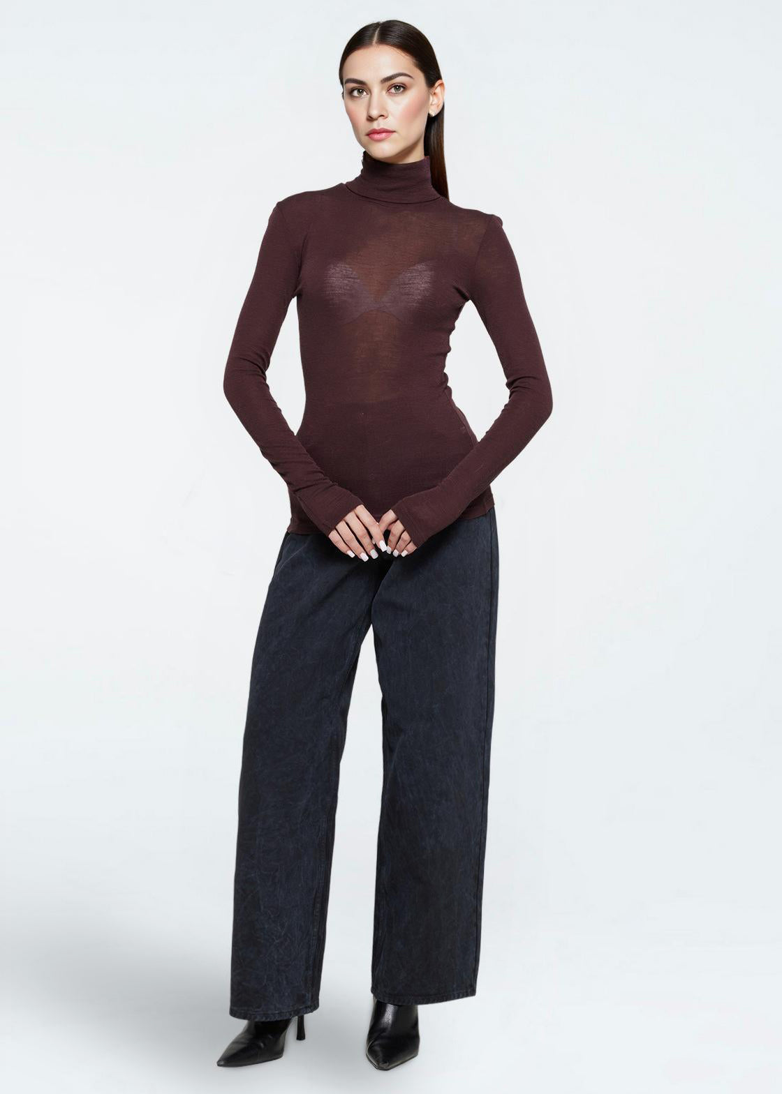 minimum female Pernilles langærmet rullekravetrøje 3736 Turtleneck 1619 Fudge