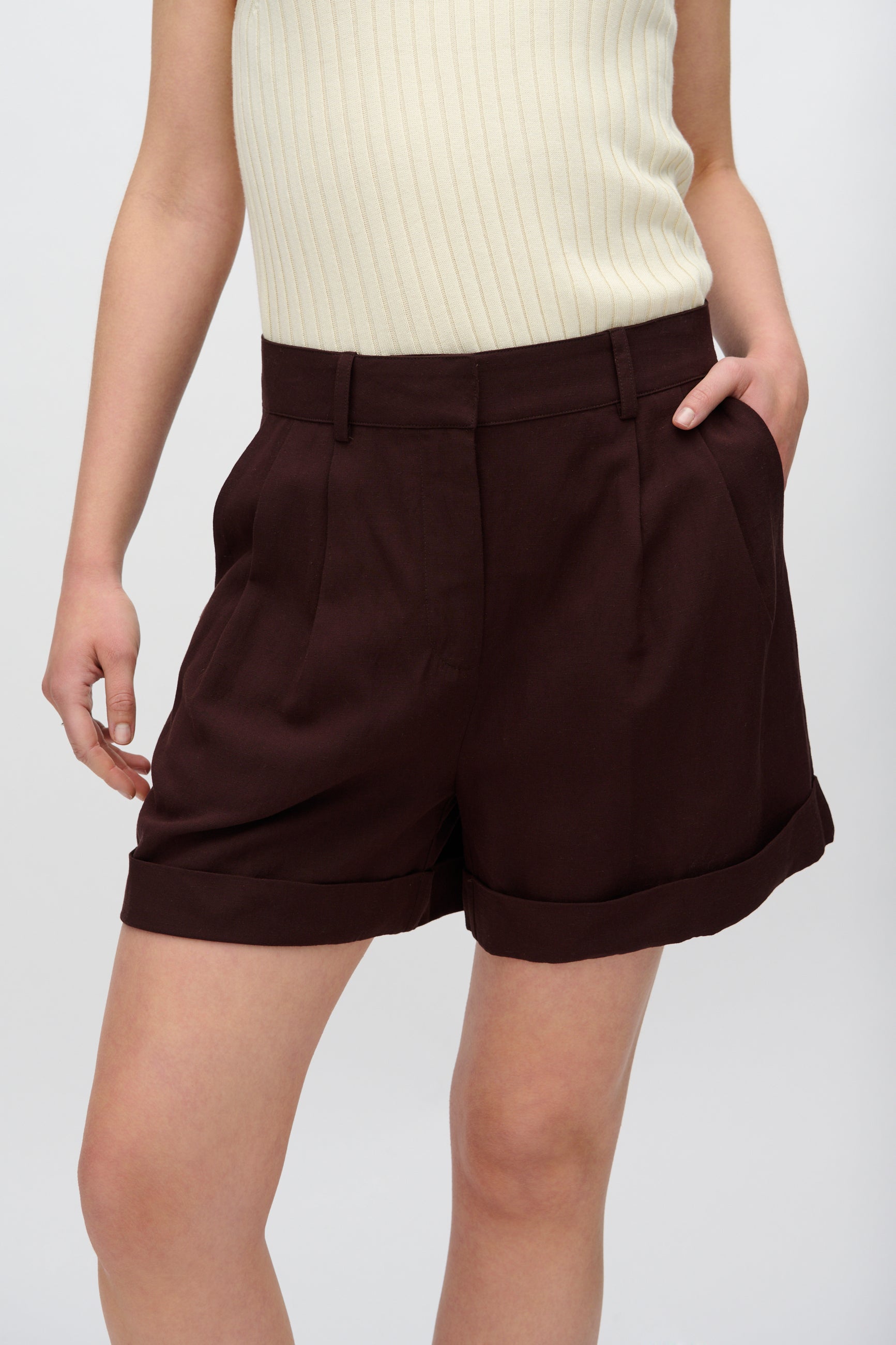minimum female Selby shorts i hørblanding 3069 Shorts 1910 French Roast