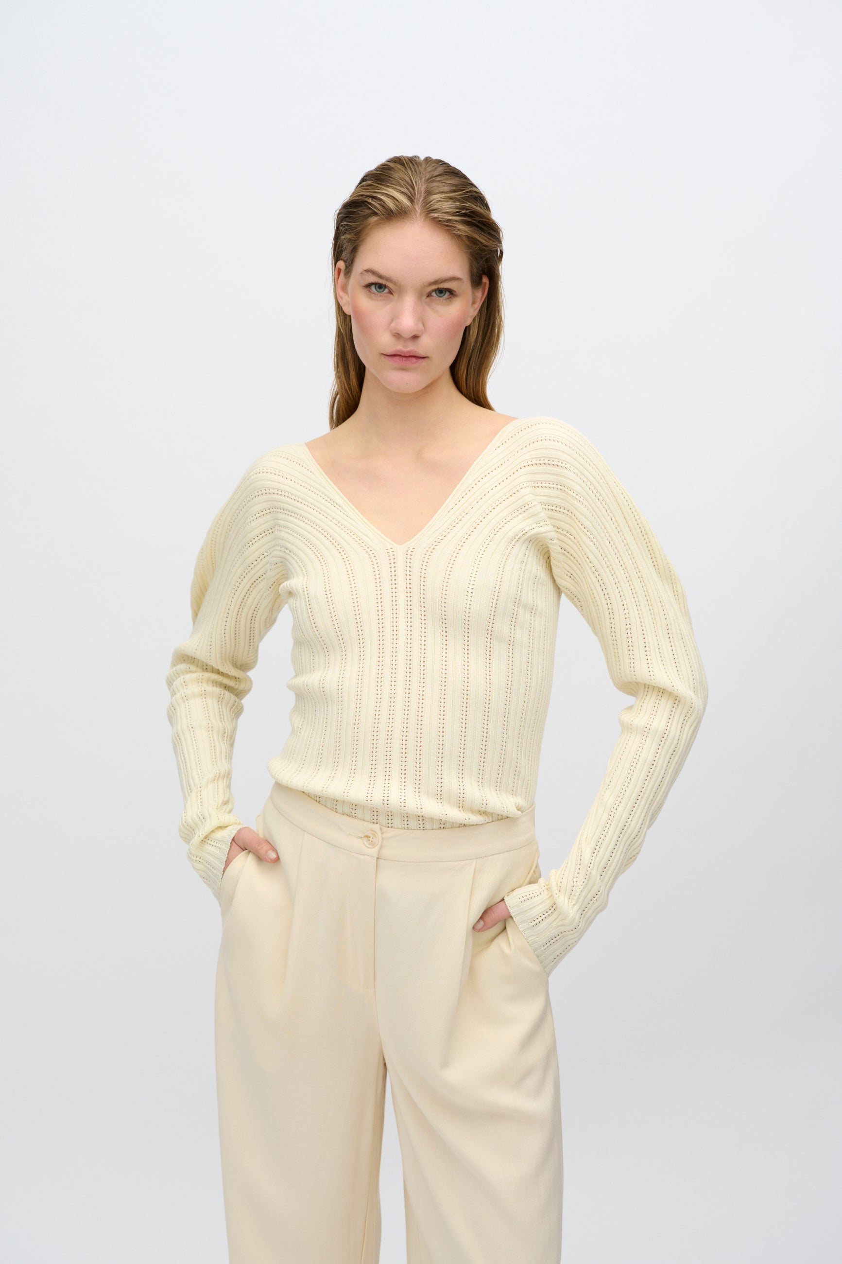 minimum female Sofia striktrøje 4268 Jumper 0011 Butter Cream