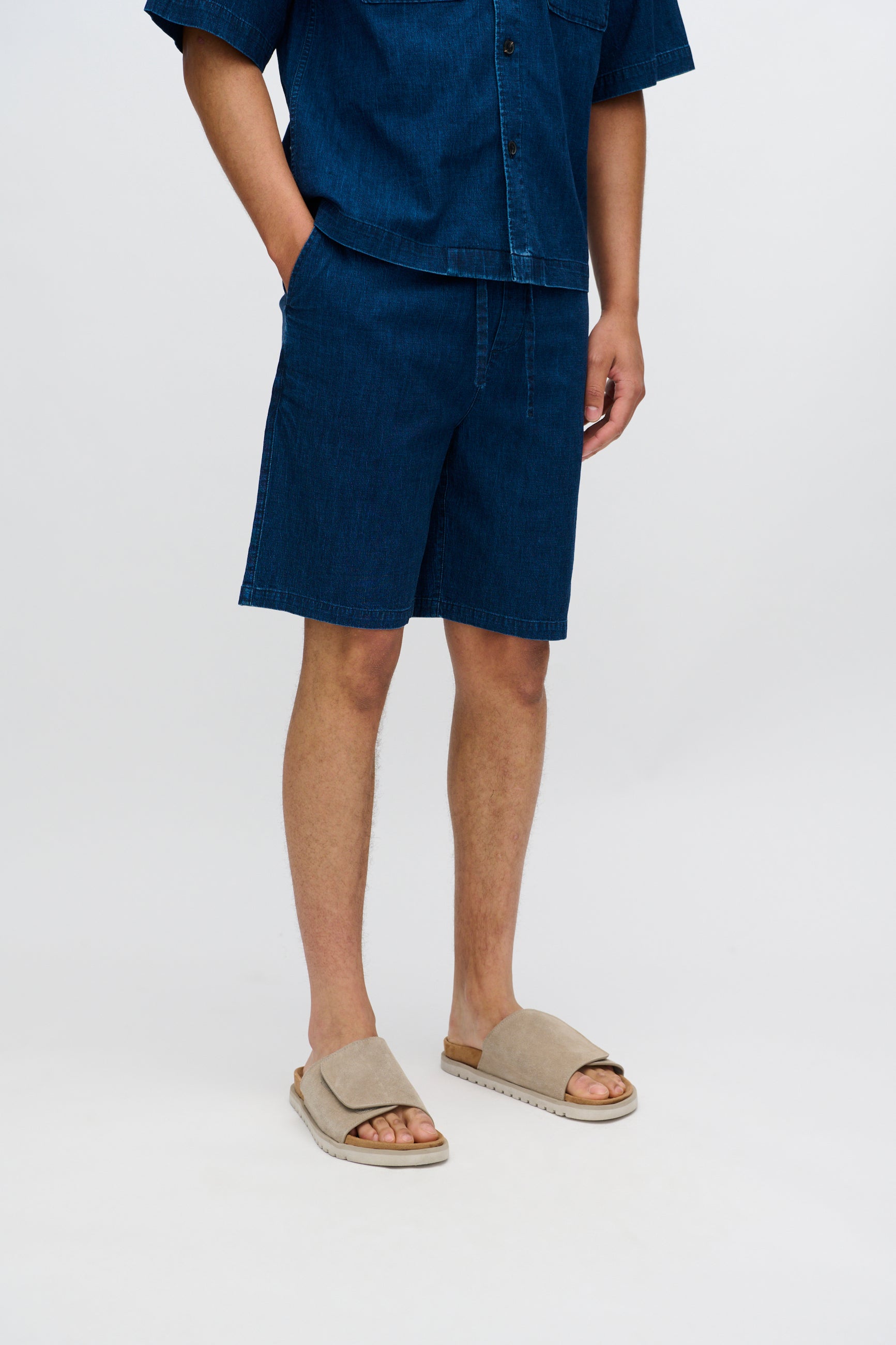 minimum male Atlas shorts i denim- og hørblanding 4239 Shorts 3922 Sky Captain
