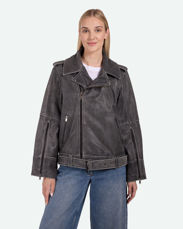 minimum female Birgats 3783 Jakke Leather Jacket 980 Dark Grey