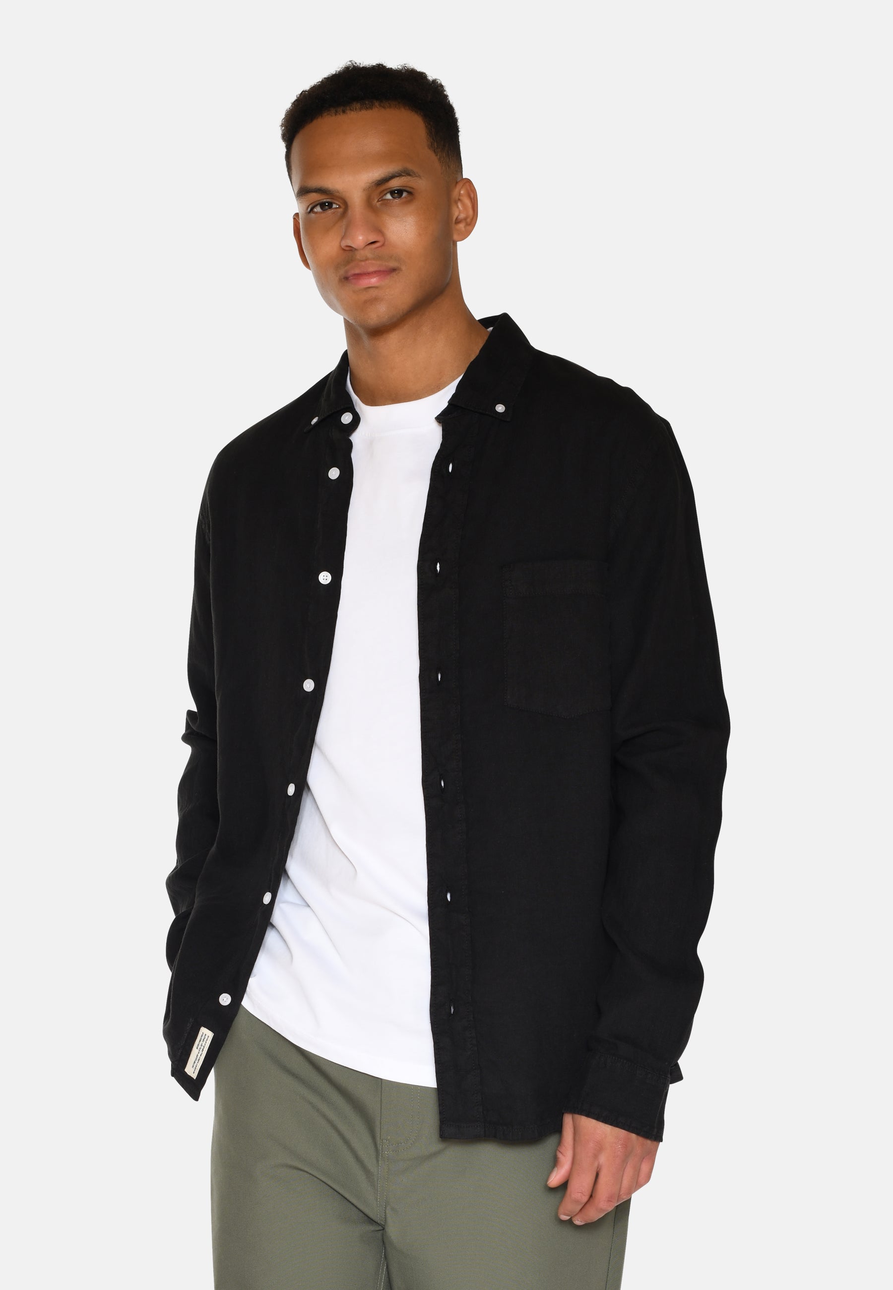 minimum male Colt langærmet reg hørskjorte 4115 Long Sleeved Shirt 4006 Caviar