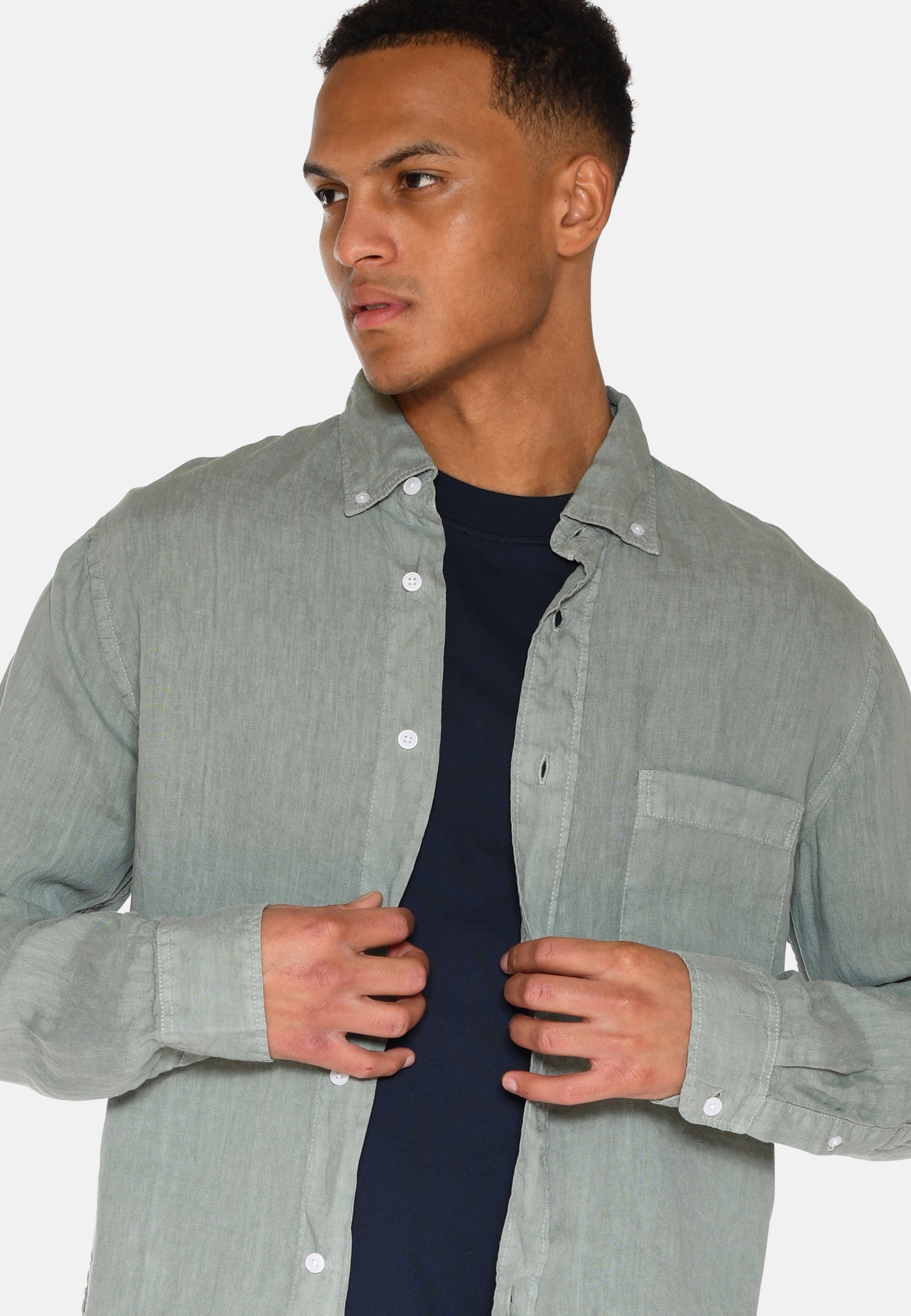 minimum male Colt langærmet reg hørskjorte 4115 Long Sleeved Shirt 4706 Gray Mist