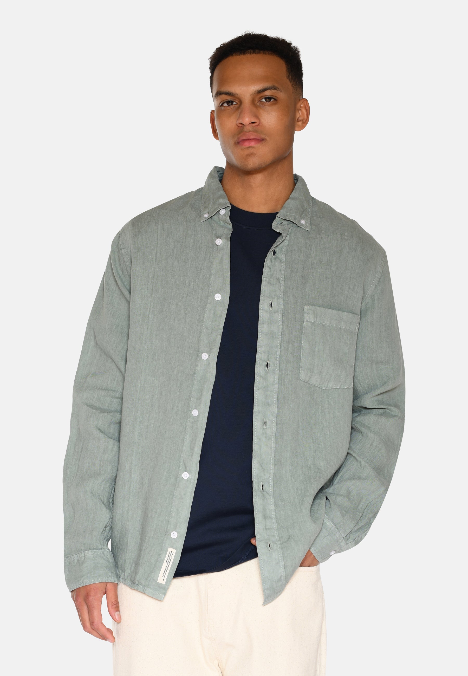 minimum male Colt langærmet reg hørskjorte 4115 Long Sleeved Shirt 4706 Gray Mist
