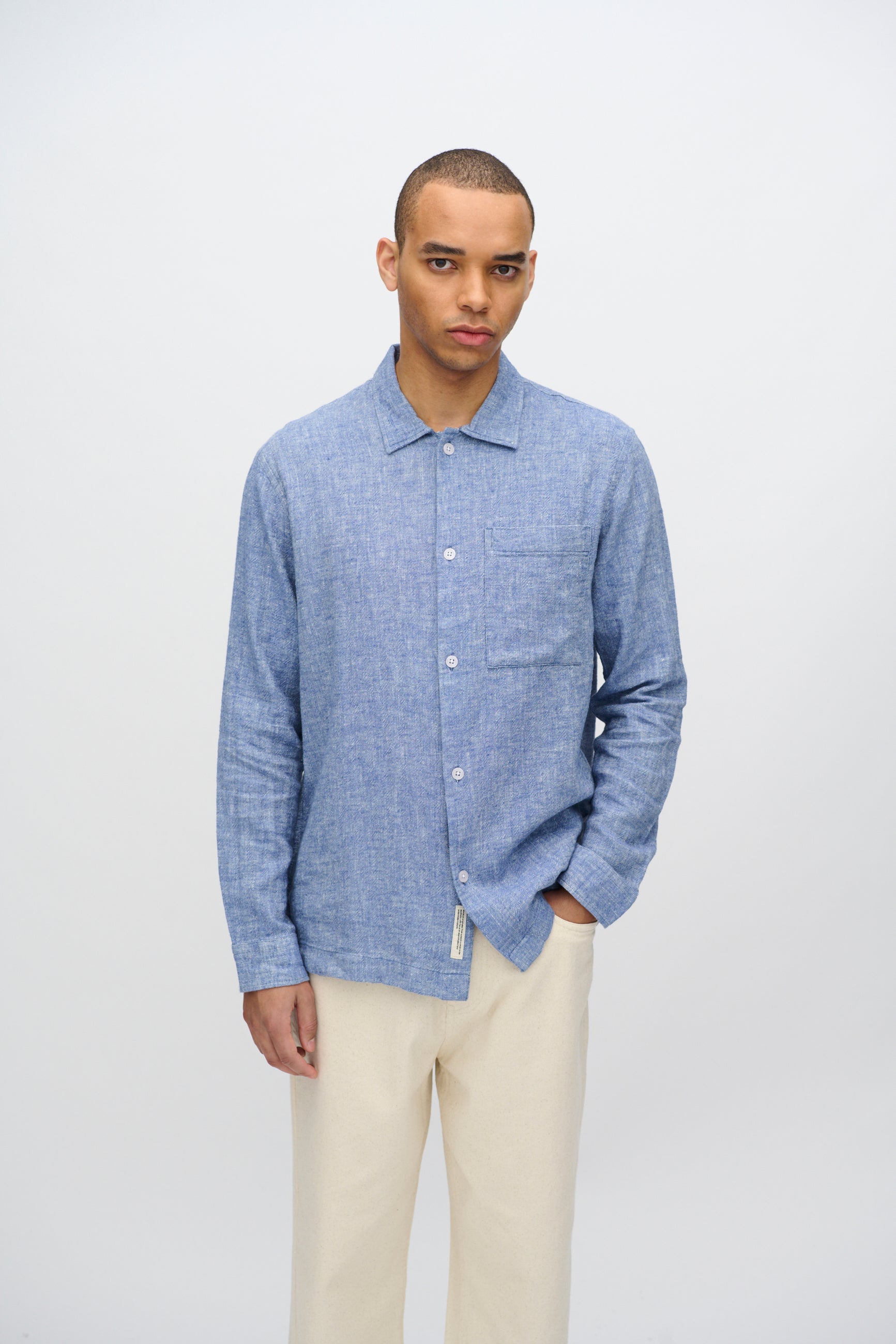 minimum male Francis langærmet skjorte i hørblanding 4236 Long Sleeved Shirt 4105 Angel Falls