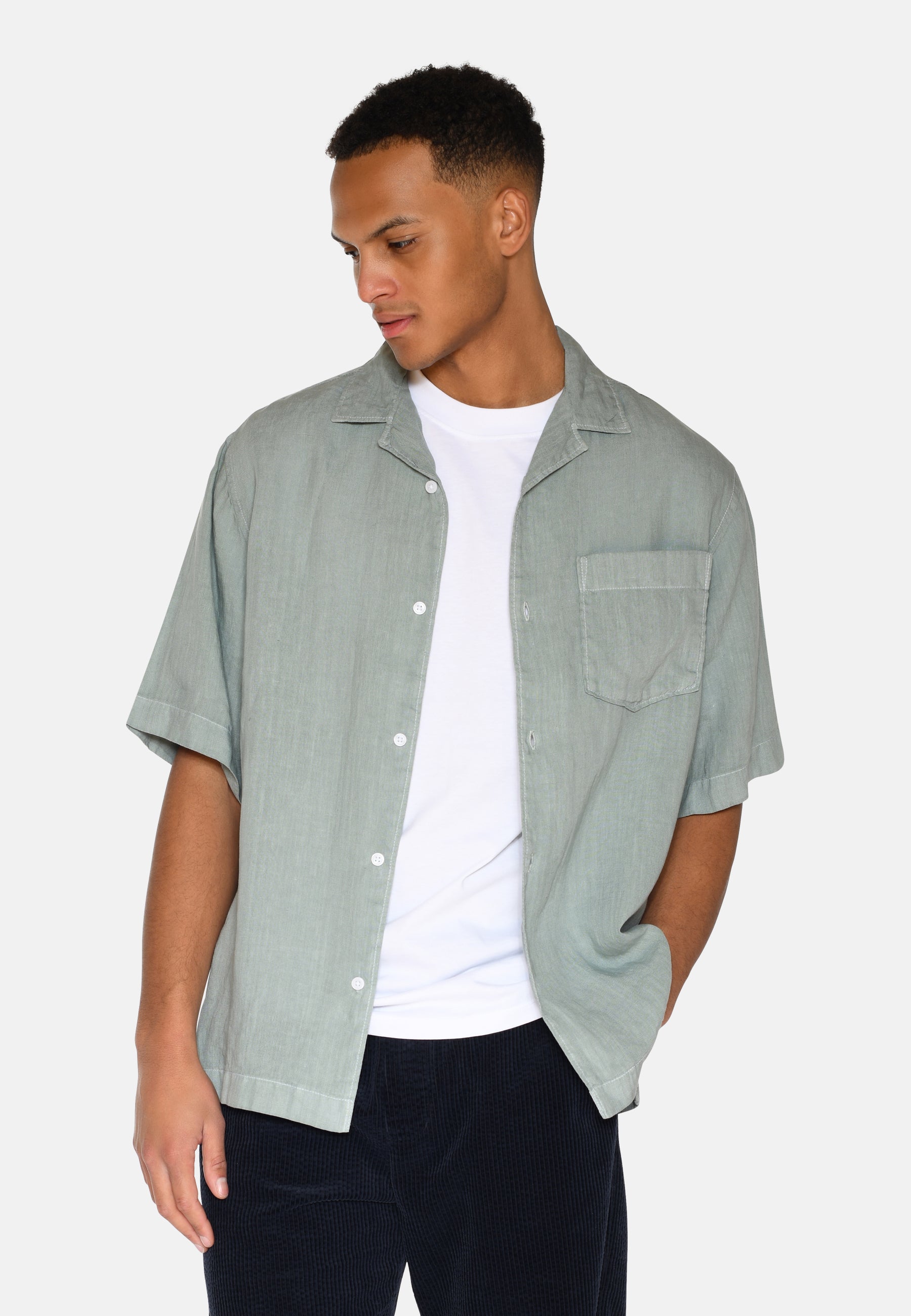 minimum male Hayden kortærmet hørskjorte 4115 Short Sleeved Shirt 4706 Gray Mist
