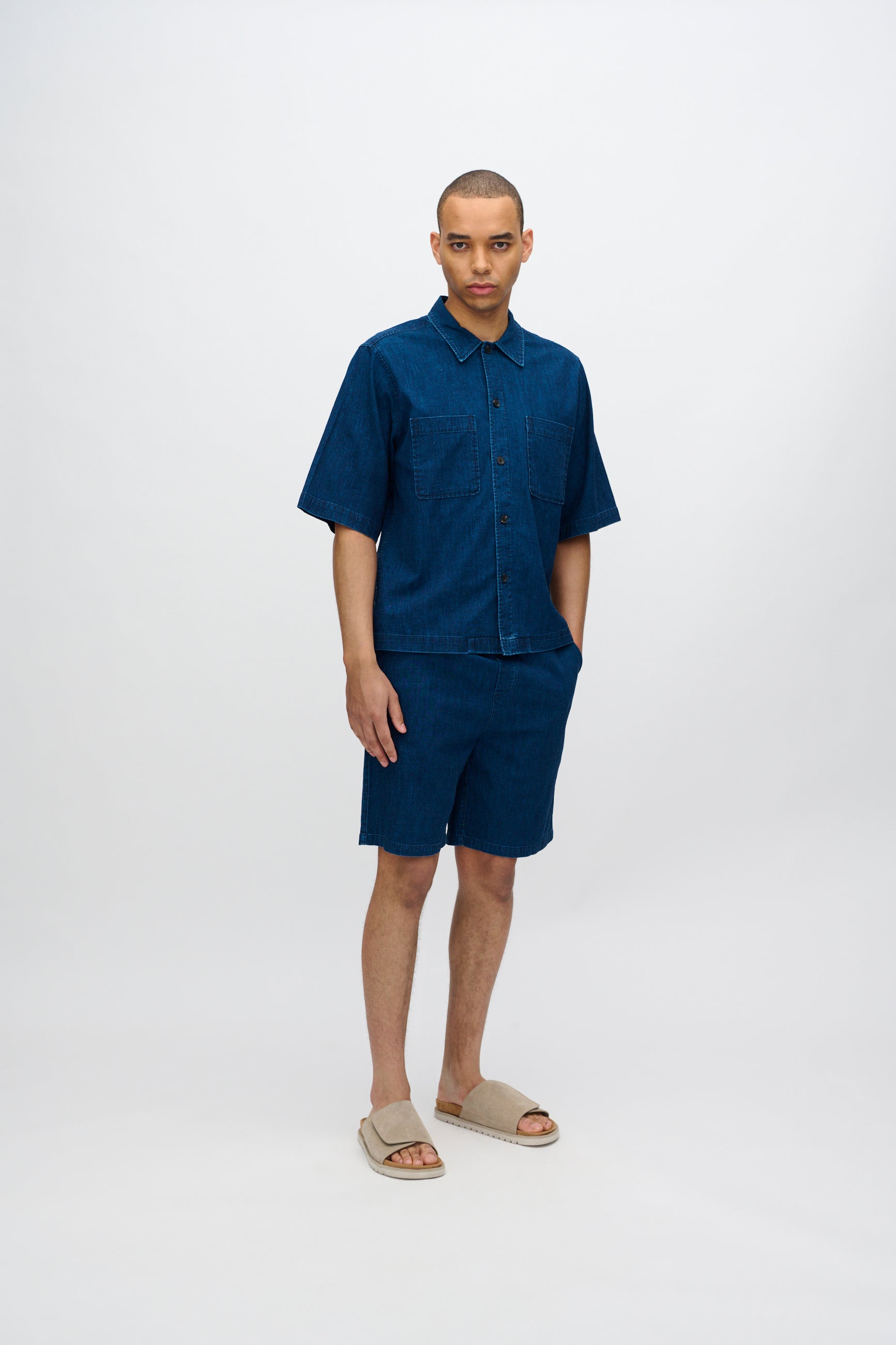 minimum male Lennon kortærmet skjorte i hørblanding 4239 Short Sleeved Shirt 3922 Sky Captain
