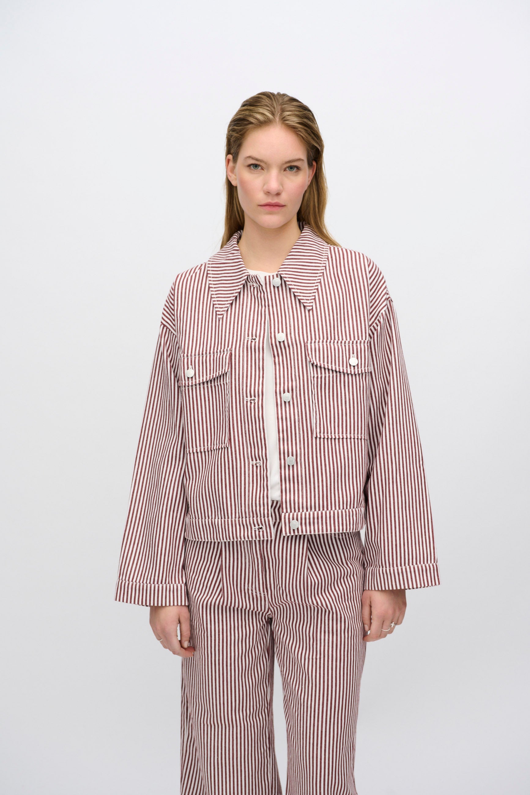 minimum female Malenes let denimjakke i striber 4328 Lightweight Jacket 0608 Coco Milk
