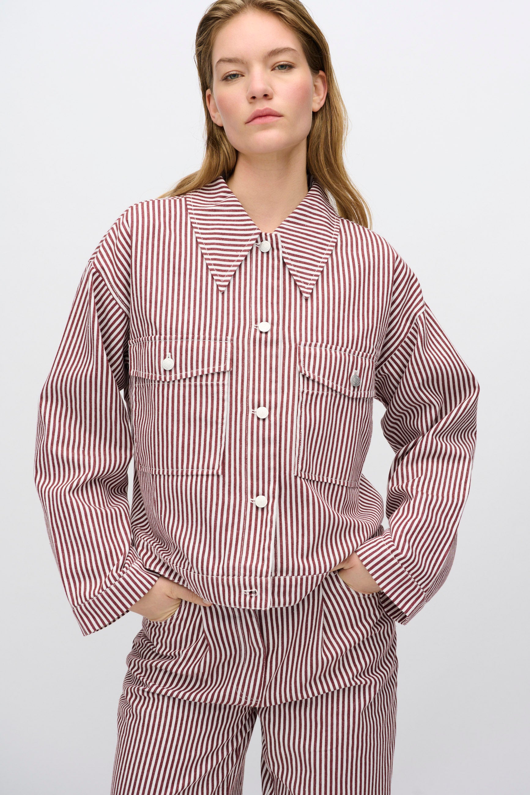 minimum female Malenes let denimjakke i striber 4328 Lightweight Jacket 0608 Coco Milk