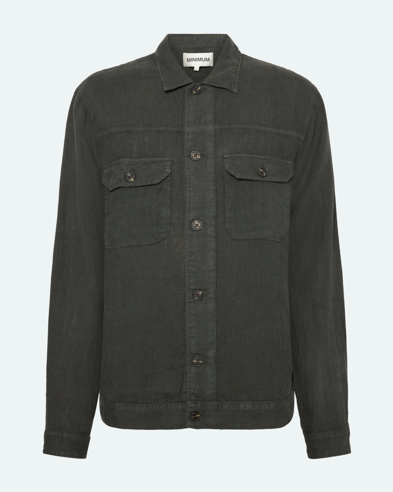 minimum male Micah overskjorte i hør 4115 Overshirt 0506 Black Ink