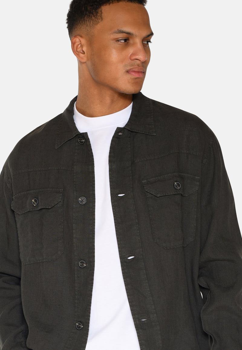 minimum male Micah overskjorte i hør 4115 Overshirt 0506 Black Ink