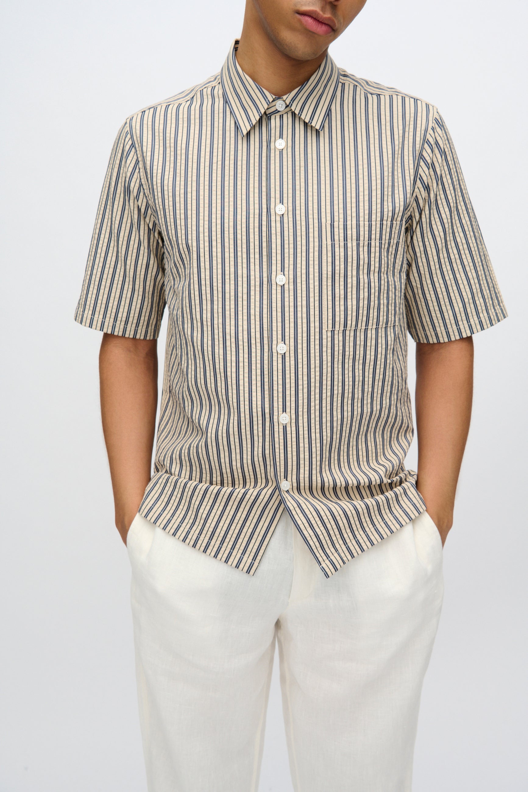 minimum male Nash kortæmet skjorte i striber 4242 Short Sleeved Shirt 0418 Hay
