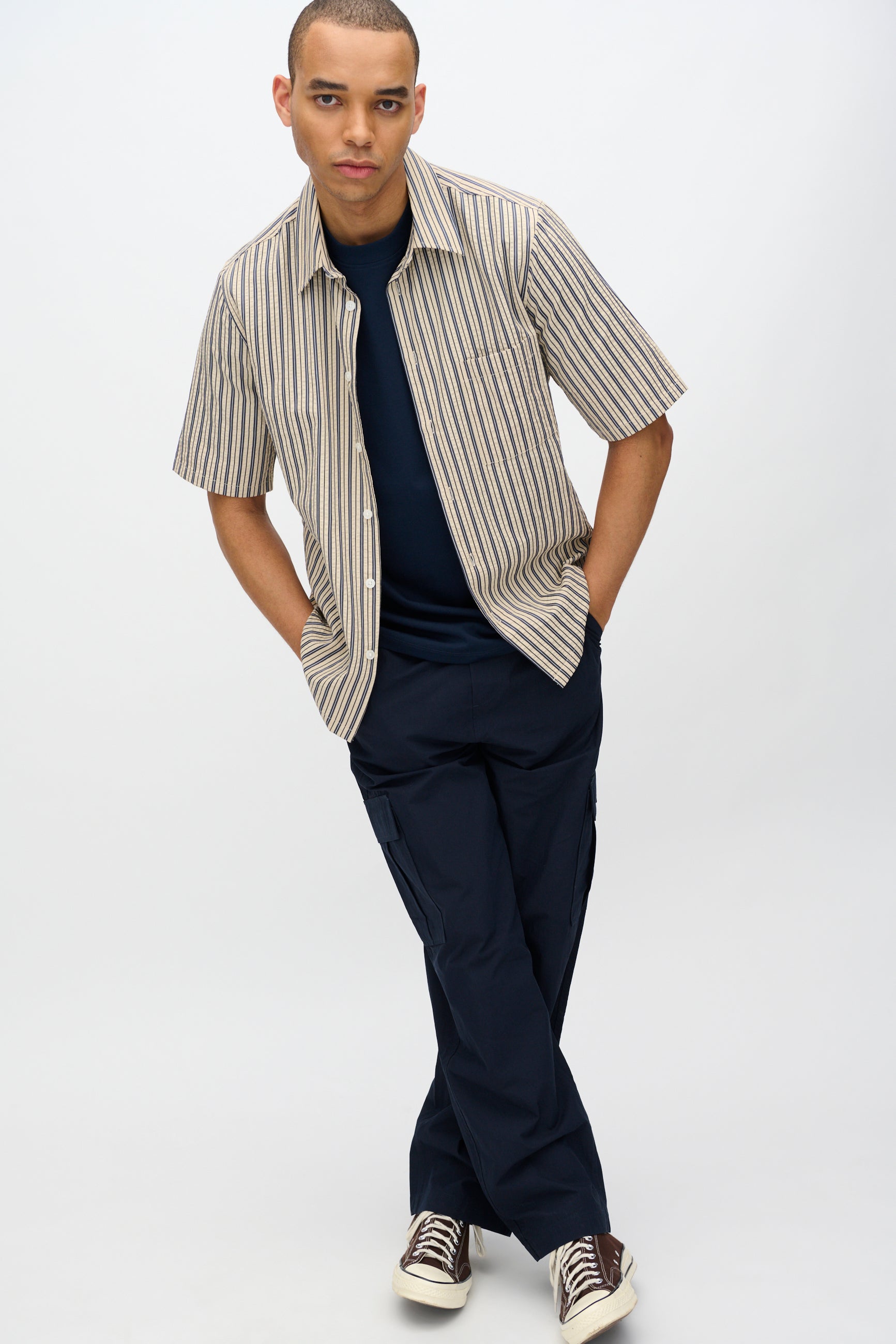 minimum male Nash kortæmet skjorte i striber 4242 Short Sleeved Shirt 0418 Hay
