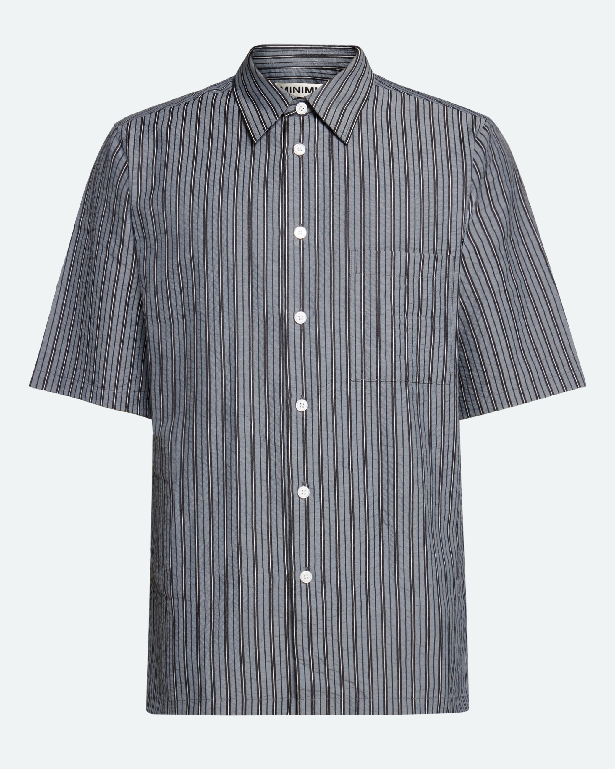 minimum male Nash kortæmet skjorte i striber 4242 Short Sleeved Shirt 999 Black