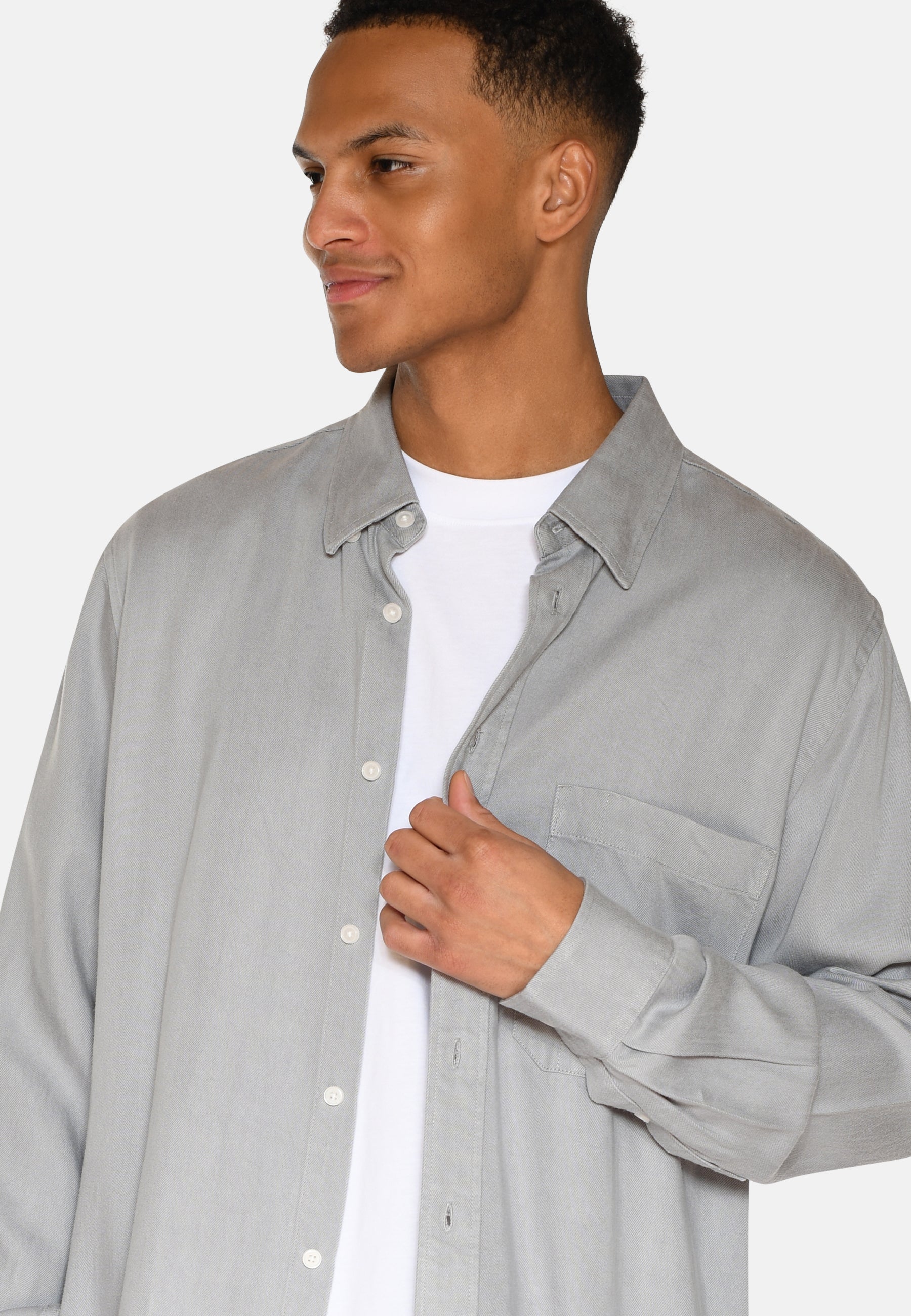 minimum male Pedro langærmet skjorte 3859 Long Sleeved Shirt 910 Light Grey